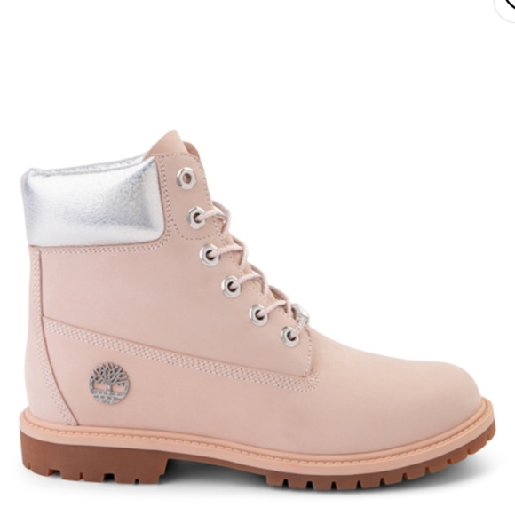 New💗Women’s Timberland 6" Metallic Collar Premium Boot - Cameo Rose / Silver - Picture 2 of 6